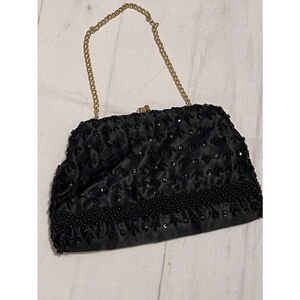 Beautiful Black Formal Bag Clutch Purse Beaded Sequins Arrows Lock Clasp